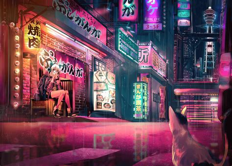 Download Make your way through the majestic Anime Night City Wallpaper | Wallpapers.com