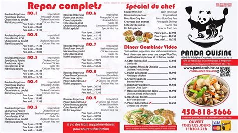 Menu au Panda Cuisine restaurant, Bois-des-Filion