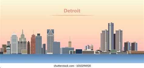 Vector Illustration Detroit City Skyline Sunrise Stock Vector (Royalty ...