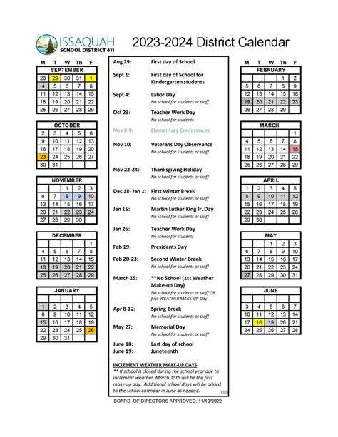 Issaquah School District Calendar 2024-2025