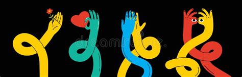 Cartoon Hands Abstract Drawn Comic. Set of Hand Multicolored Different ...