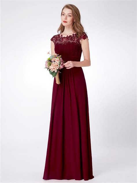 Katie Burgundy Wine Chiffon Lace Bridesmaid Wedding Evening Dress UK ...