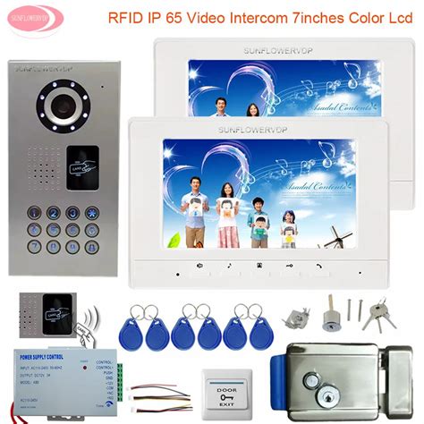 7'' Home Intercom 2 Monitors Video Door Phone Intercom System Outdoor Video Camera IP65 ...