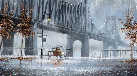 Rainy Day By The Bridge (Painting) [3840x2160] : r/wallpapers