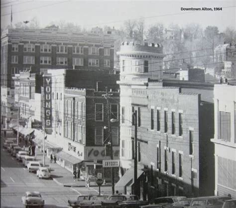 Downtown Alton at Third and Piasa Streets, 1964. Vogue, Youngs, and Snyders were three popular ...