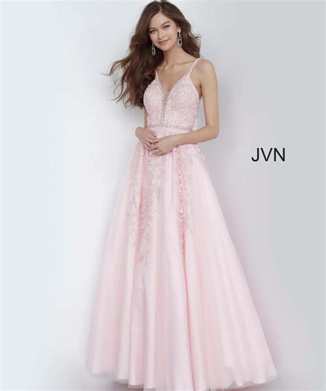 JVN3388 Dress | Pink Embroidered Floral Aline Prom Ballgown