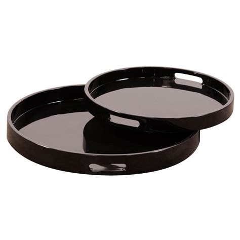 Black Lacquer Round Wood Decorative Tray Set-83026 - The Home Depot