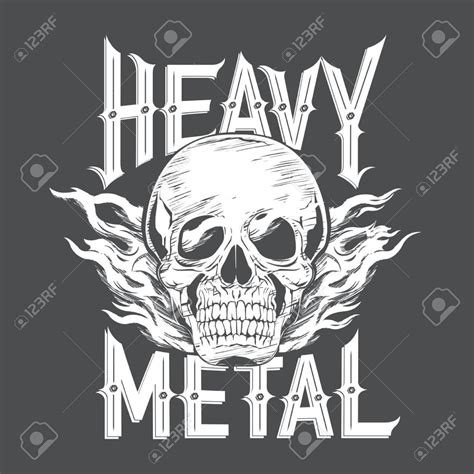 a skull with flames and the words heavy metal