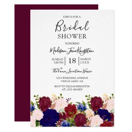 the floral bridal shower is shown in red, white and blue flowers with burgundy trim