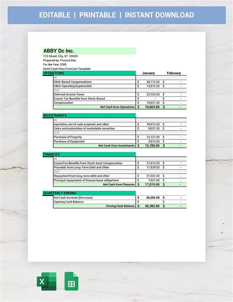 SaaS Cash Flow Forecast Template - Google Sheets, Excel | Template.net