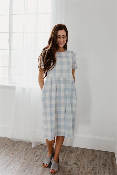 C&L EXCLUSIVE- ELIZA CHECKERED DRESS IN BLUE | Checkered dress, Dresses, Modest dresses