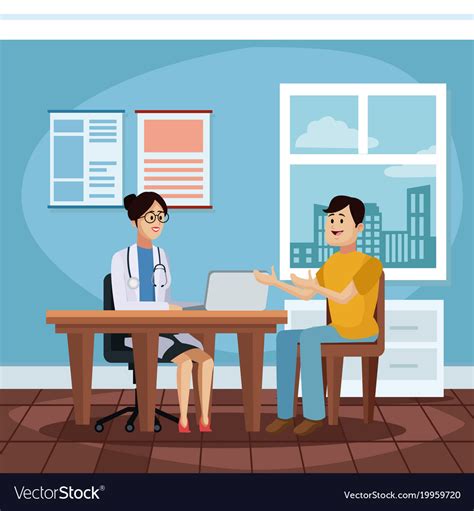 Patient at doctors office cartoon Royalty Free Vector Image