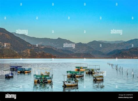 sunrise at lake Pokhara in Nepal Stock Photo - Alamy