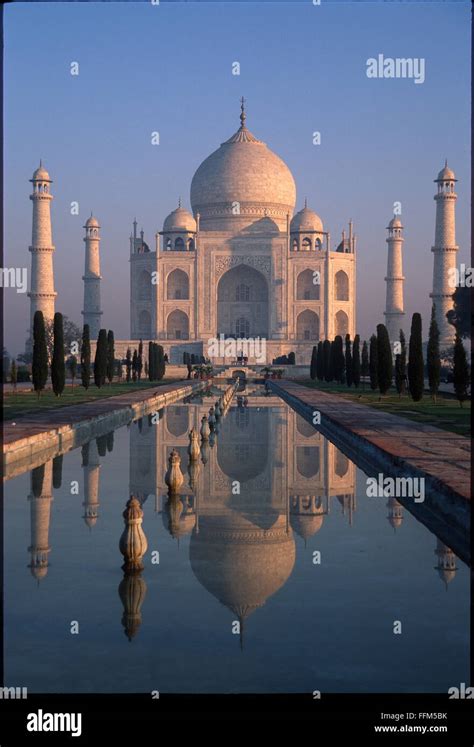 Taj Mahal pictured with reflection from the front Stock Photo - Alamy