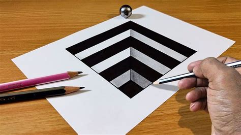 Easy 3D Trick Art Drawing - How to draw 3D Hole Anamorphic illusion 3D ...