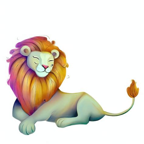 Premium AI Image | A colorful lion with a yellow mane and a pink mane.