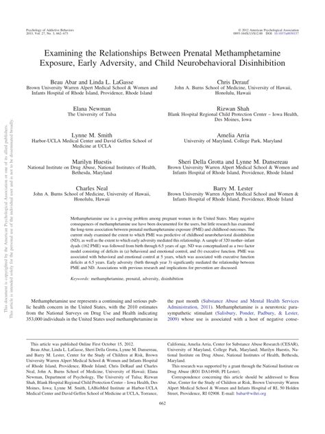 (PDF) Examining the Relationships Between Prenatal Methamphetamine ...