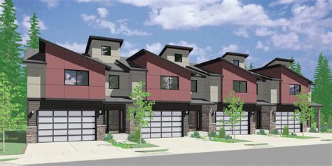 Four Unit, Two Story Modern Townhome Plans With Garages