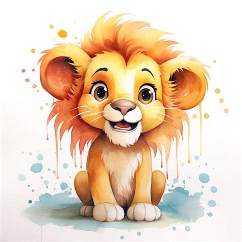 Premium Photo | A watercolor painting of a lion cub.