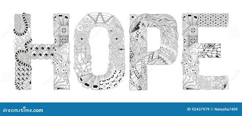 Word HOPE for Coloring. Vector Decorative Zentangle Object Stock Vector - Illustration of object ...