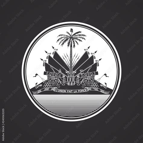 Rounded white Haiti coat of arms emblem on black background Stock ...