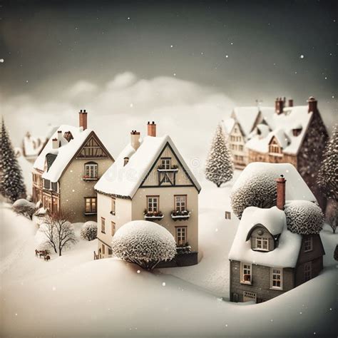 Christmas Village with Snow in Vintage Style, Generative AI Stock ...