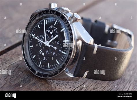 Omega Speedmaster Professional Moonwatch on black leather strap Stock ...