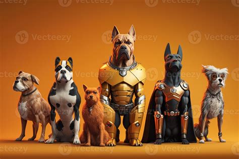 Gang of dog as superheroes with cape on orange background. Created ...