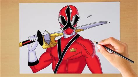 How to draw Red Power Ranger || Step by step || Power Rangers Samurai ...