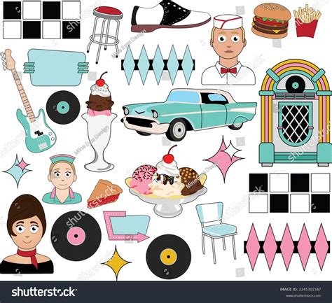 50s Diner Vector Clipart Set Stock Vector (Royalty Free) 2245301587 ...