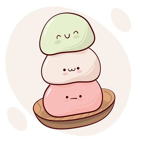 Draw funny kawaii Japan tradition sweet mochi vector illustration ...