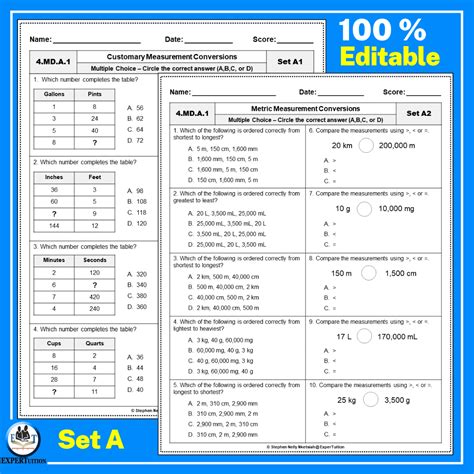 4th Grade Measurement Conversion Worksheets - ExperTuition