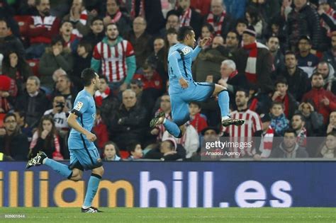 Neymar of FC Barcelona celebrates after scoring goal during the Copa ...