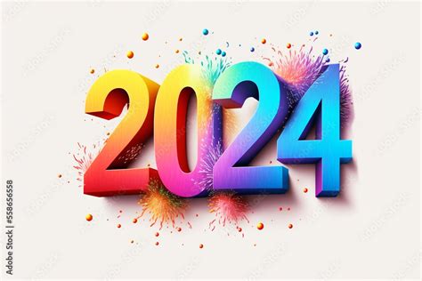 Brightly colored number 2024 reflecting the new year on white background. Artwork created with ...