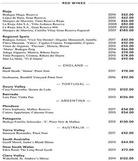 Menu at Simpson's in The Strand restaurant, London