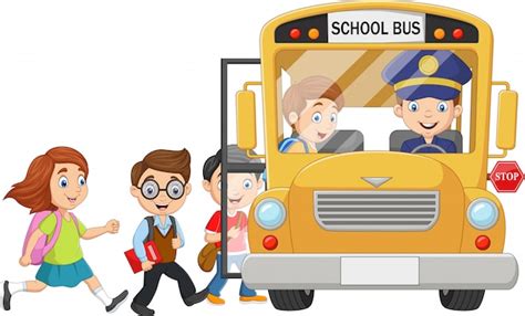 Premium Vector | Cartoon happy children boarding a school bus