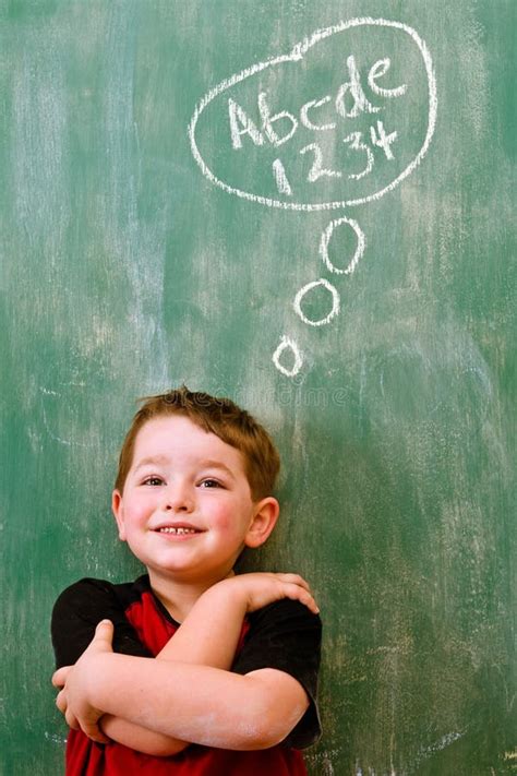 Child Thinking about Writing and Math Stock Image - Image of alphabet ...