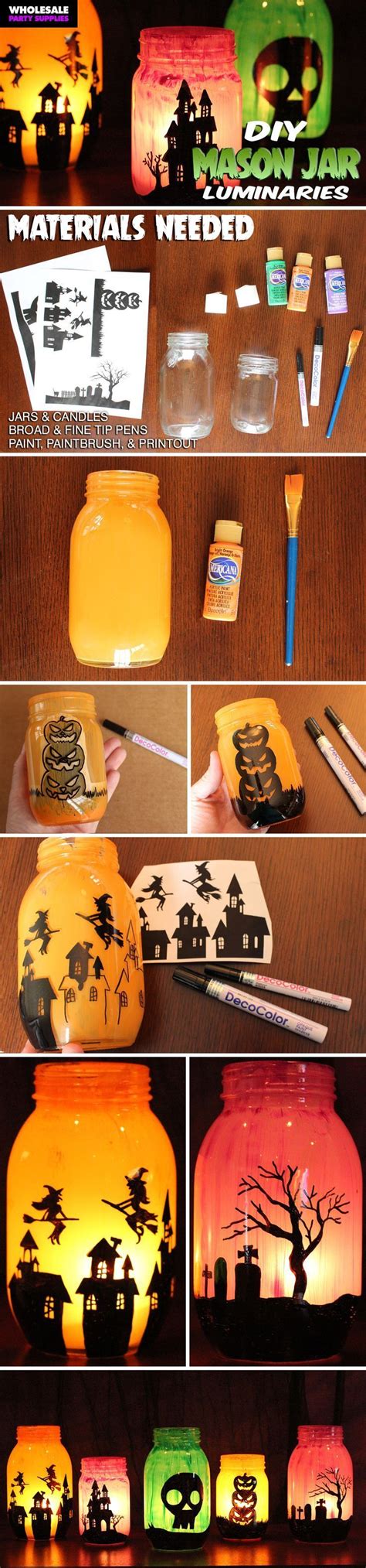 Create your own Halloween luminaries with mason jars! Carte Halloween, Halloween Village, Theme ...