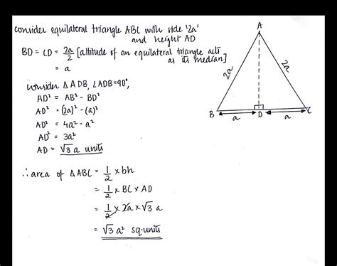 Find the area of an equilateral triangle of each side 2a units. - Brainly.in