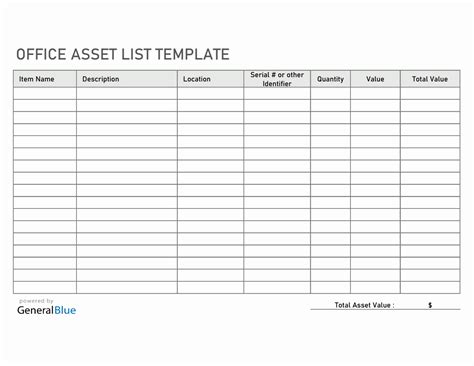 Excel Office Asset List Template