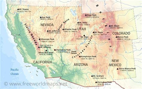 Southwestern US Physical Map