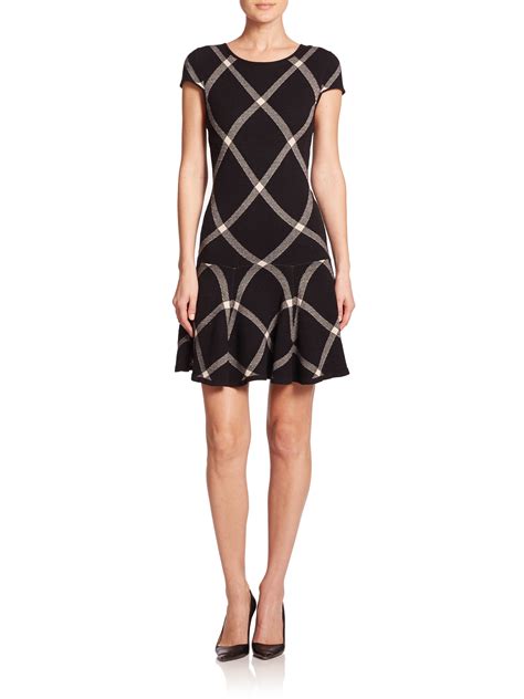 Lyst - Alice + Olivia Plaid Drop-waist Dress in Black