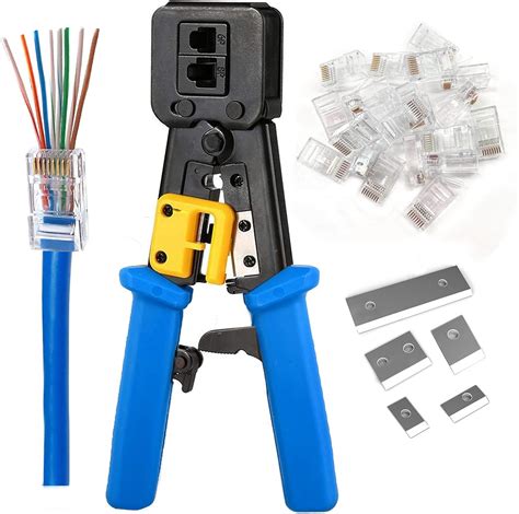 RJ45 Crimping Tool Ethernet Crimper for Cat6 Cat5 Cat5e RJ45 Pass Through Connectors and RJ12 ...