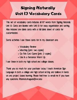 Signing Naturally Unit 13 Vocabulary Flashcards by Rhiannon Teaches ASL