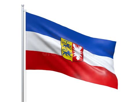 Schleswig Holstein Flag Waving on White Background, Close Up, Isolated ...