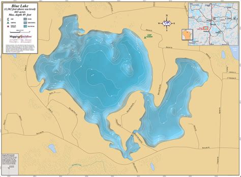 Blue Lake Wall Map - Mapping Specialists Limited