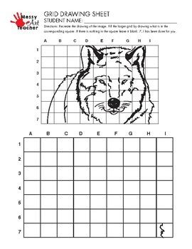 Wolf Grid Drawing Worksheet for Middle/High Grades by Messy Art Teacher