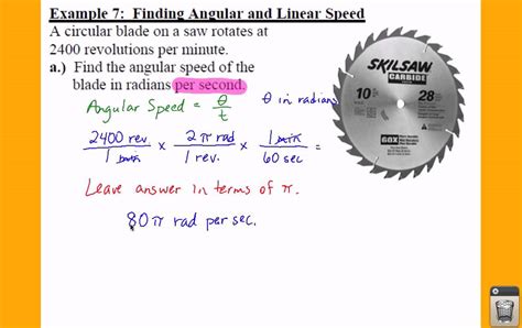 PC: 4.1 Notes: Example 7 - Finding Linear and Angular Speed - YouTube