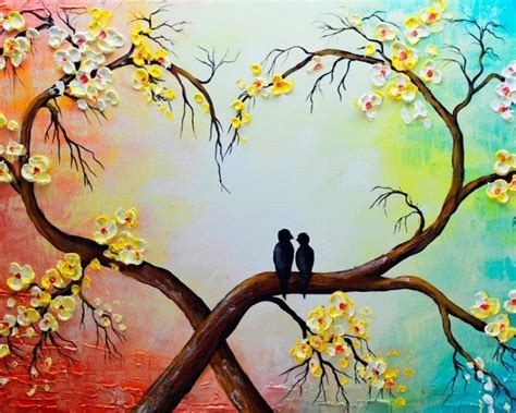 Amazon.com: Love Art Wall Decor Hand Painted Heart Branch Paintings for ...