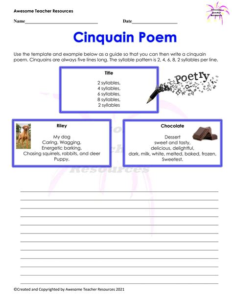 Cinquain Poem Worksheet | Cinquain poems, Cinquain, Poems